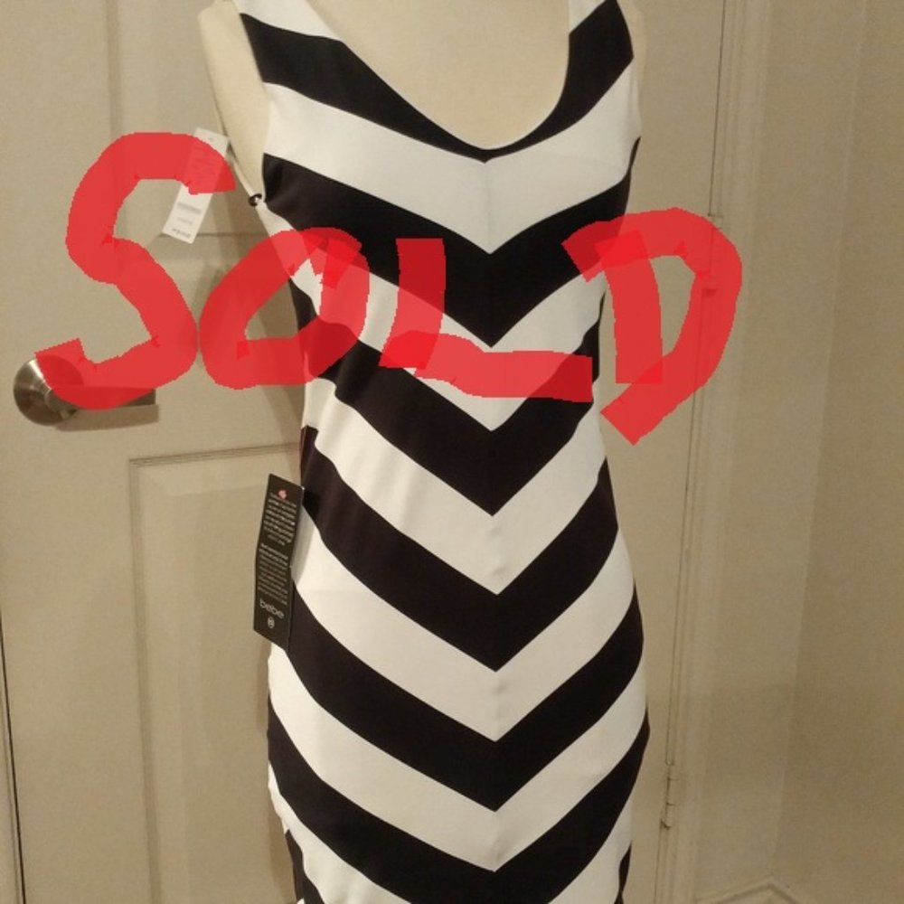 Bebe Mitred Striped VNeck Dress